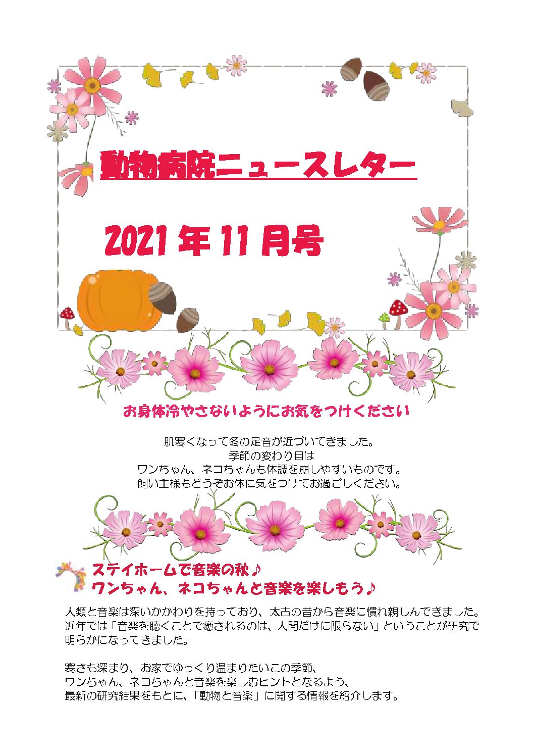 ニュースレター11月号 習志野動物医療センター りょう動物病院 ニュースレター11月号 習志野動物医療センター りょう動物病院
